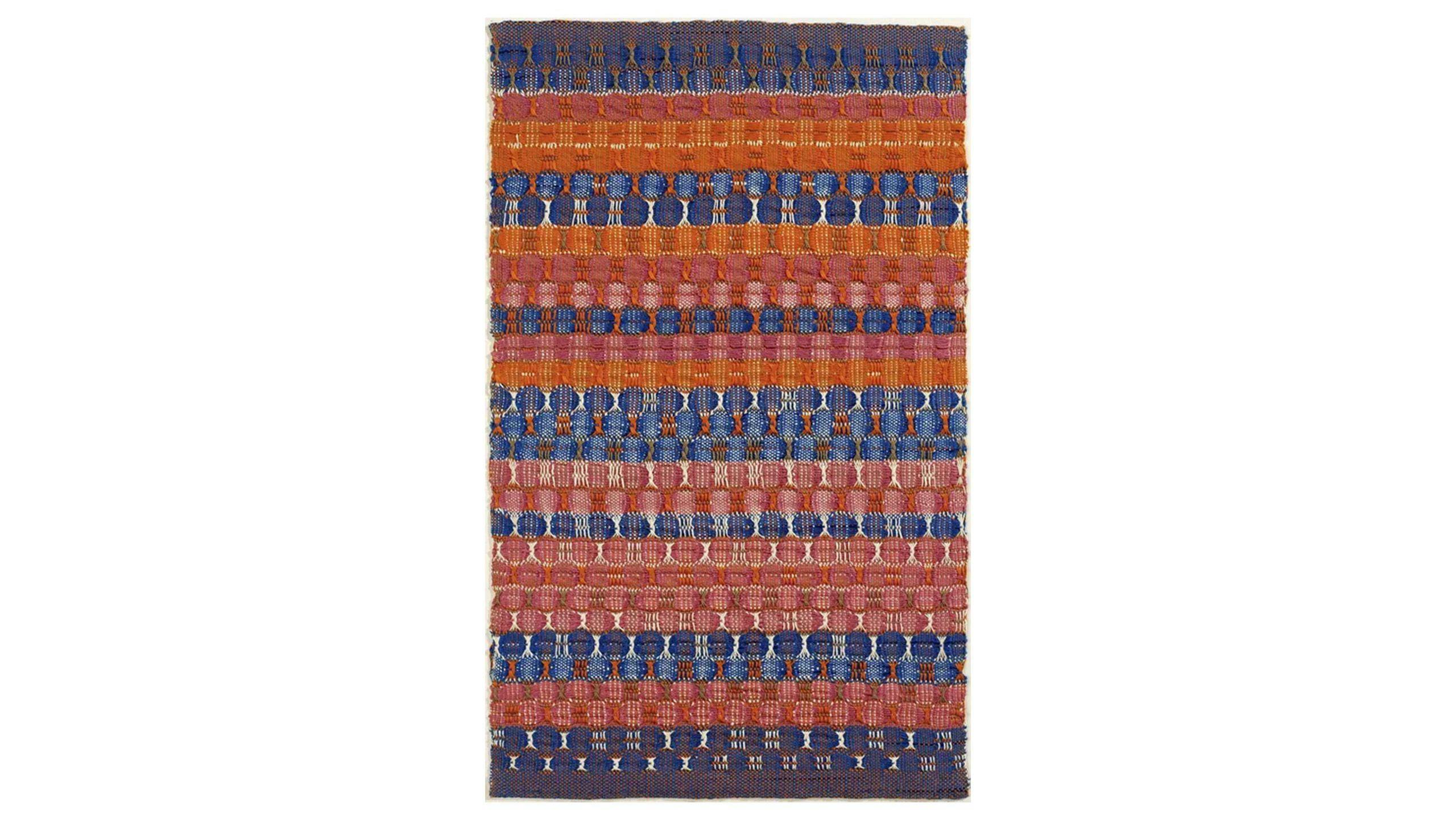 A work by Anni Albers, titled Red and Blue Layers, dated 1954